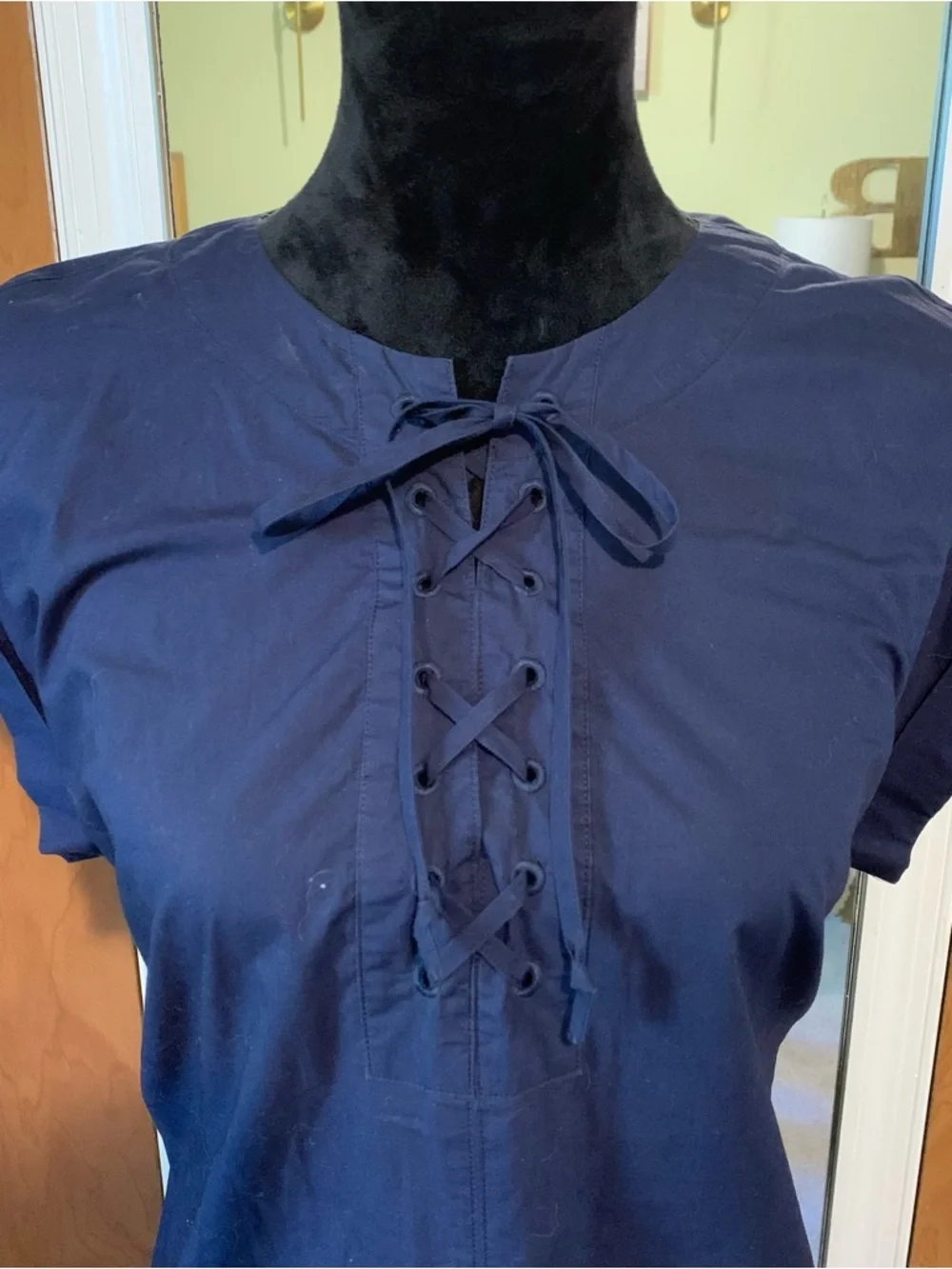 J.Crew Navy Lace-Up Shift Dress Small | Preppy Classic Work Casual Chic